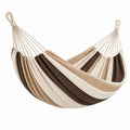 Amaca 200 x 100 cm in cotone beige marrone e avorio - sospesa a righe per giardino