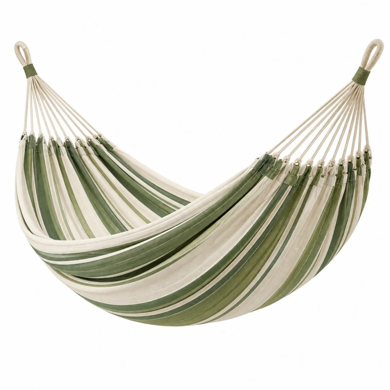 Amaca 200 x 100 cm in cotone verde e bianco - sospesa a righe per giardino