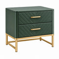 Comodino 50 x 40 x 55 cm verde con 2 cassetti rivestiti in similpelle e struttura in metallo dorato