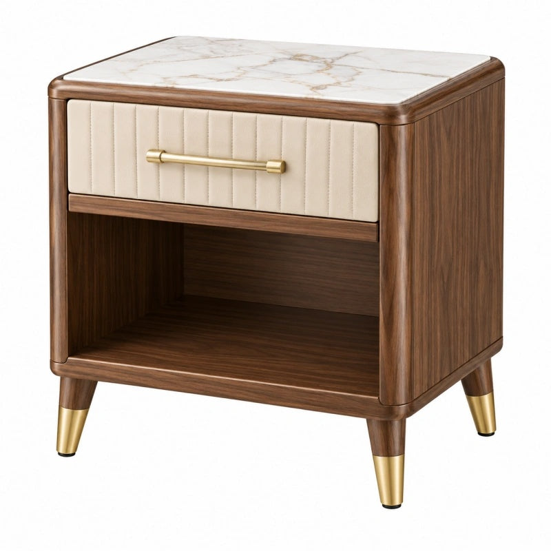 Comodino 50 x 40 x 55 cm in legno marrone con cassetto imbottito e ripiano aperto moderno