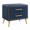 Comodino 50 x 40 x 55 cm blu con rivestimento effetto pelle e 2 cassetti stile moderno