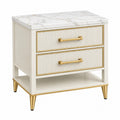 Comodino 50 x 40 x 60 cm in legno ingegnerizzato avorio con piano effetto marmo e 2 cassetti stile moderno