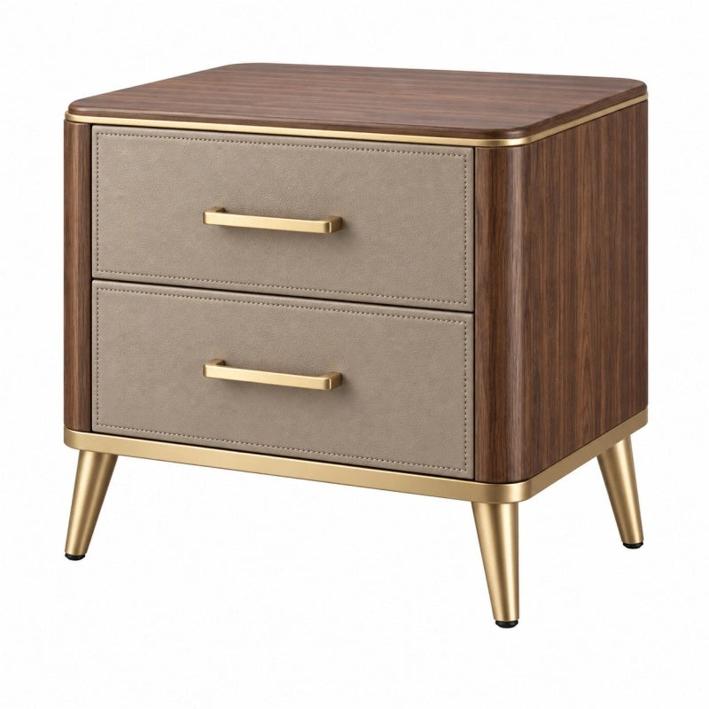 Comodino 50 x 40 x 55 cm in legno marrone con cassetti rivestiti stile moderno