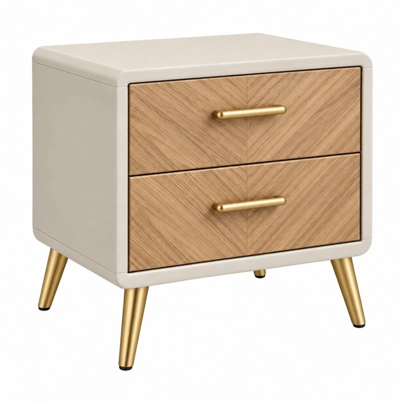 Comodino 50 x 40 x 55 cm con 2 cassetti in legno beige e rovere stile moderno