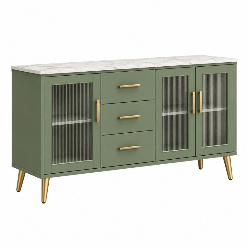 Credenza 160 x 40 x 85 cm verde in legno e vetro per soggiorno - contenitore moderno