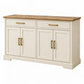 Credenza 140 x 40 x 85 cm in legno bianco e marrone con cassetti e ante