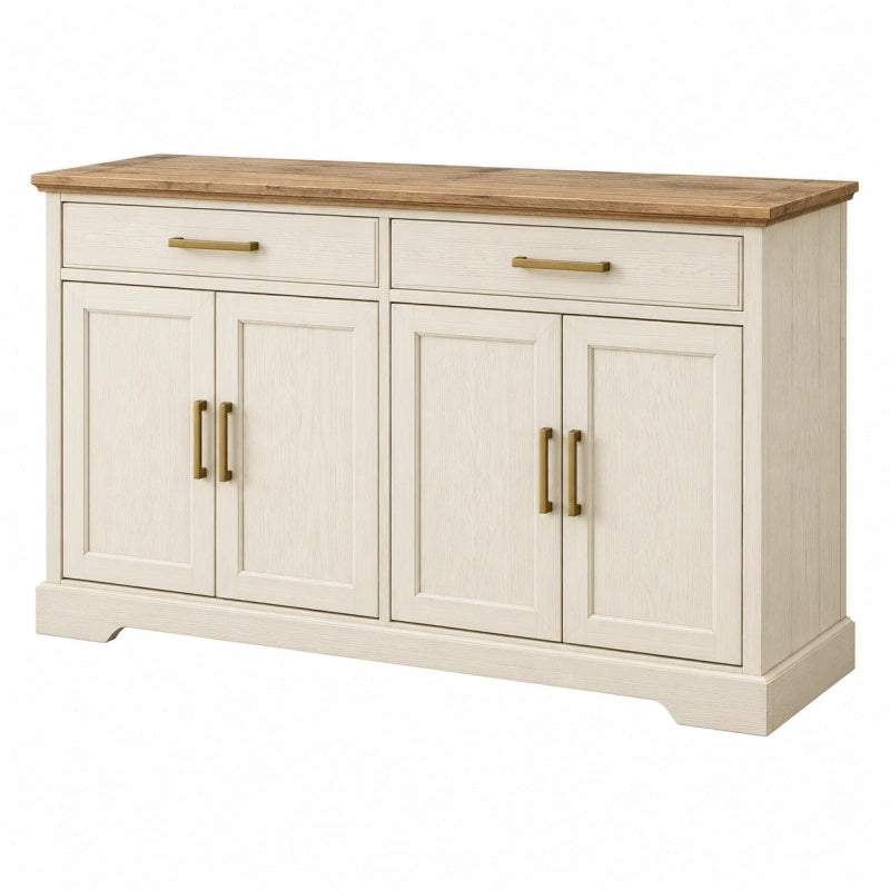 Credenza 140 x 40 x 85 cm in legno bianco e marrone con cassetti e ante