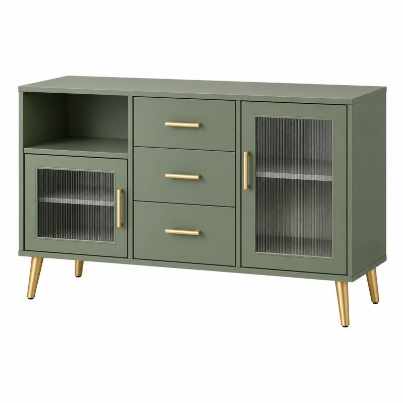 Credenza 120 x 40 x 80 cm verde in legno con vetro rigato e cassetti stile moderno