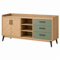 Credenza 160x40x80 cm effetto rovere e verde salvia con cassetti e ripiani