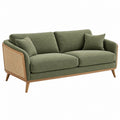 Divano 2 posti 160 cm in tessuto verde oliva con legno e rattan - stile moderno