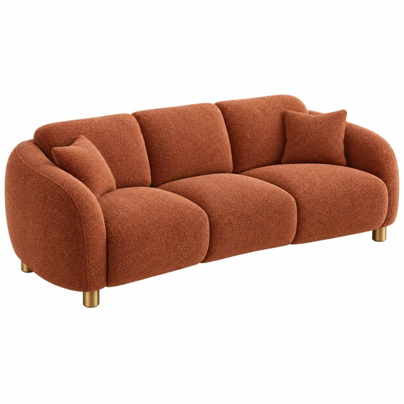 Divano 3 posti 220 x 95 x 78 cm in tessuto bouclé terracotta - stile curvo per soggiorno