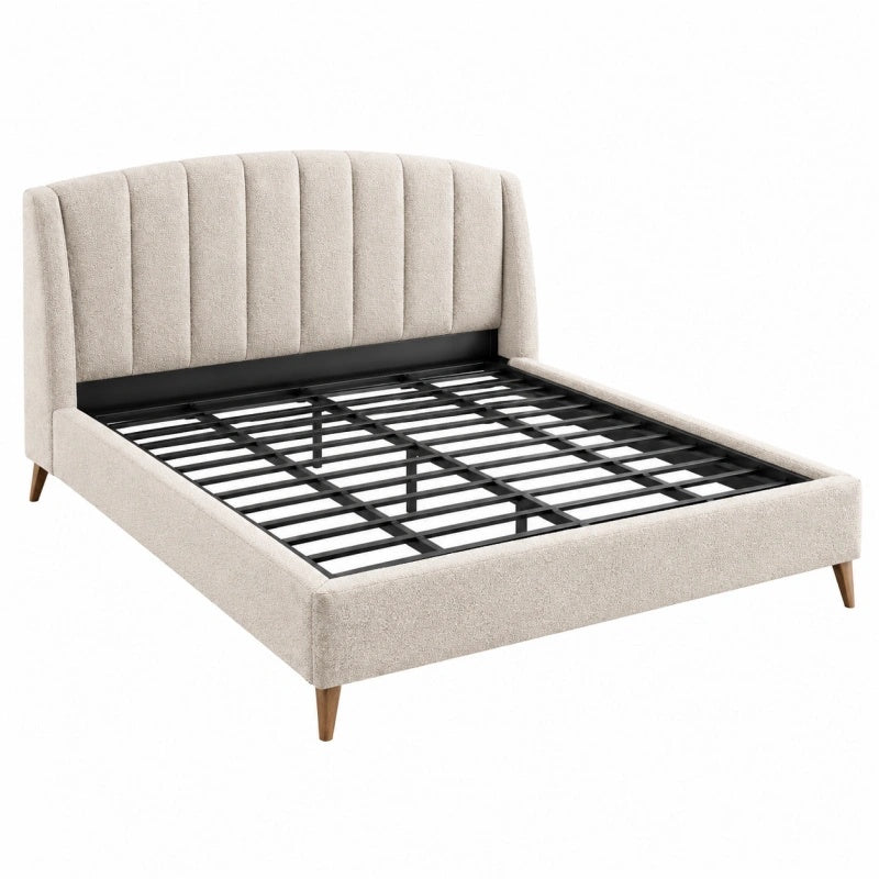 Letto matrimoniale imbottito 160 x 200 cm in tessuto beige con rete a doghe stile moderno