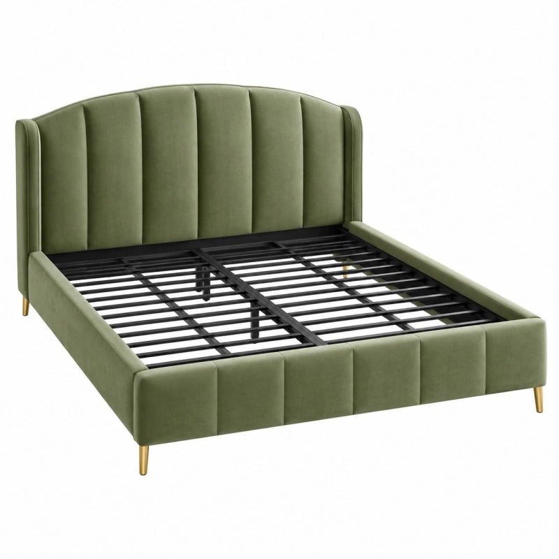 Letto matrimoniale 160 x 200 cm in velluto verde con rete a doghe stile moderno