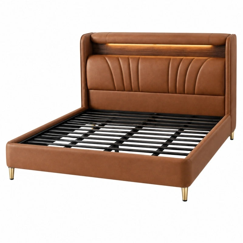Letto matrimoniale 160 x 200 cm in similpelle marrone con rete a doghe stile moderno