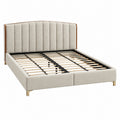 Letto matrimoniale 180 x 200 cm in tessuto beige con testiera imbottita e doghe