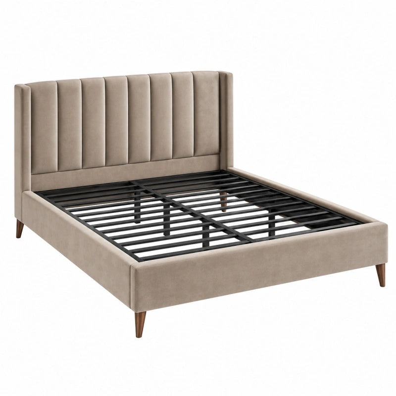 Letto matrimoniale 160 x 200 cm in tessuto beige con rete in metallo stile moderno