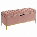 Panca contenitore 120 cm in velluto rosa con gambe in metallo dorato