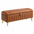 Panca contenitore 120 x 45 x 50 cm in similpelle marrone stile moderno con gambe dorate