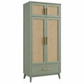 Armadio contenitore 80 x 40 x 180 cm in legno verde salvia con rattan stile naturale