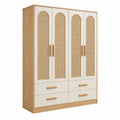Armadio guardaroba 120 x 50 x 200 cm in legno beige con inserti in rattan - 4 ante e 4 cassetti