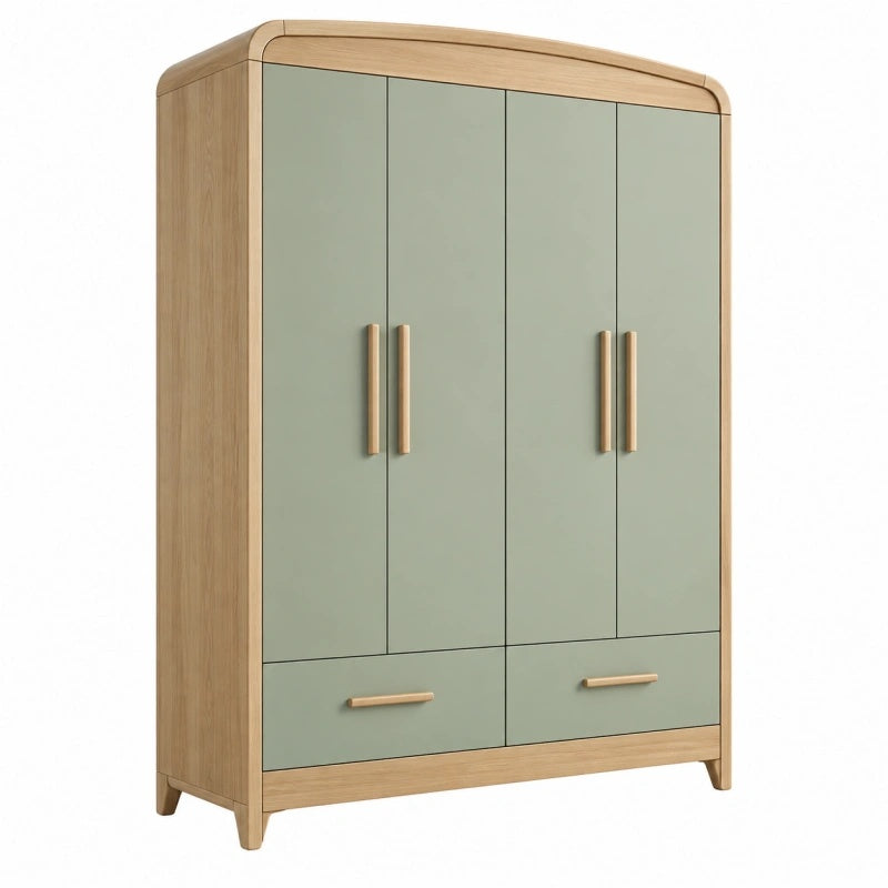 Armadio guardaroba 120 x 55 x 190 cm in legno verde salvia con 4 ante e 2 cassetti