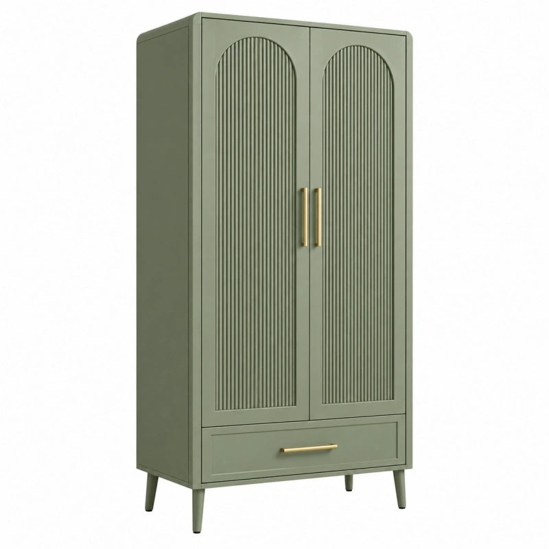 Armadio guardaroba 80 x 40 x 180 cm in legno verde salvia con ante scanalate stile moderno