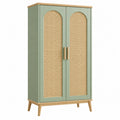 Armadio 80 x 40 x 160 cm verde salvia in legno con ante in rattan stile retrò