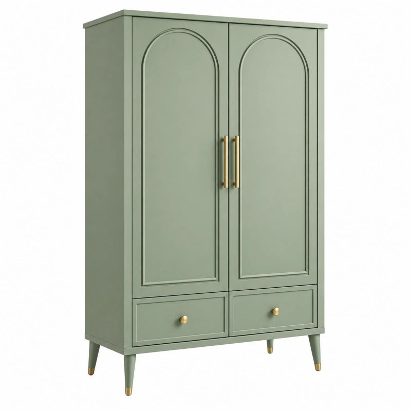 Armadio guardaroba 90 x 45 x 180 cm in legno verde con 2 ante e 2 cassetti stile moderno