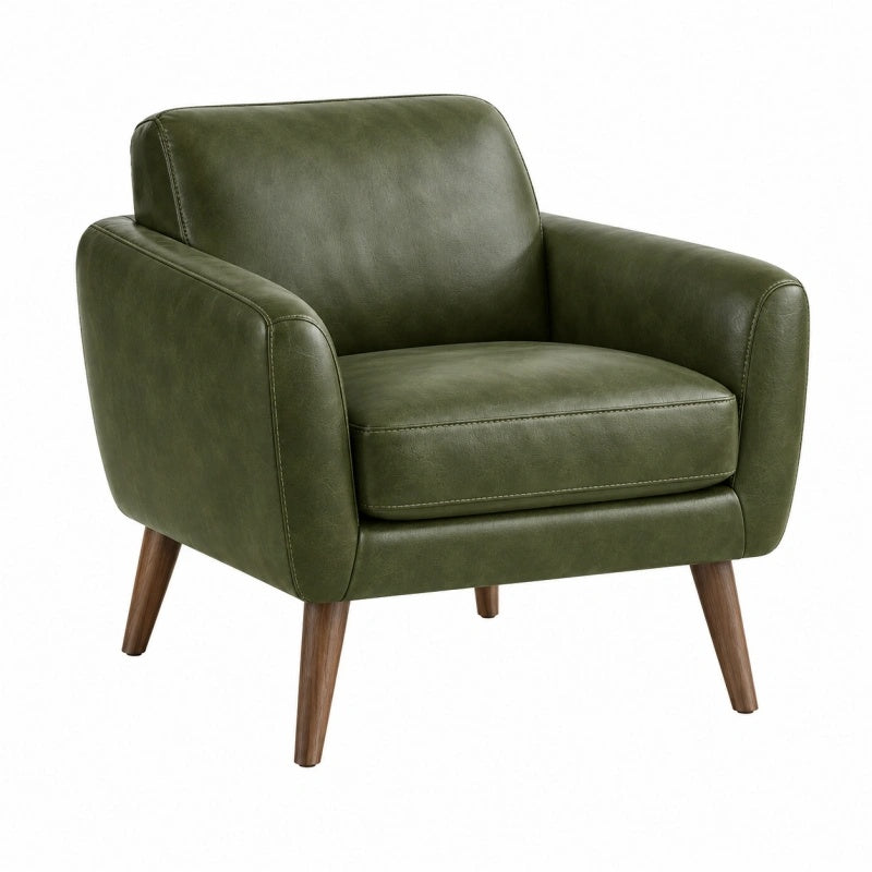 Poltrona 85 x 82 x 86 cm in similpelle verde con gambe in legno - stile moderno per soggiorno