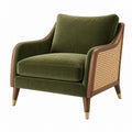Poltrona 75x82x88 cm in velluto verde con legno e rattan - stile retrò
