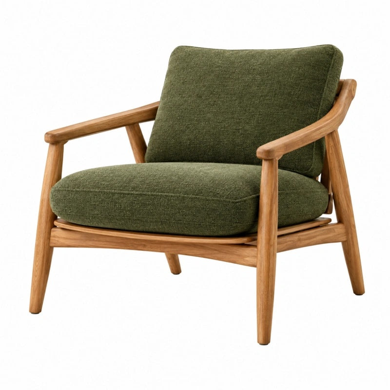 Poltrona 76 x 82 x 82 cm in legno e tessuto verde oliva - seduta imbottita stile moderno