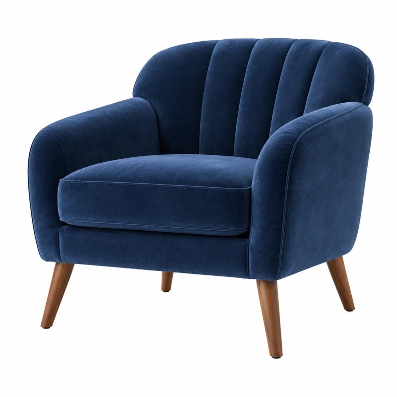 Poltrona 75 x 80 x 85 cm in tessuto blu con gambe in legno stile moderno