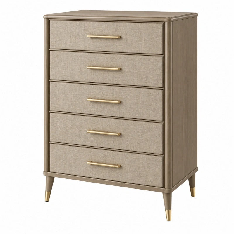 Cassettiera 80 x 45 x 120 cm in legno beige con 5 cassetti stile classico