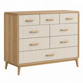 Cassettiera 120 x 45 x 100 cm in legno beige e bianco stile moderno con 8 cassetti