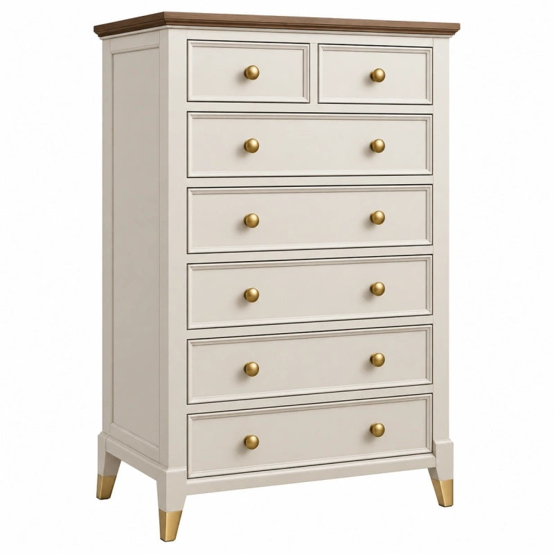 Cassettiera 90 x 45 x 140 cm in legno bianco e marrone - 7 cassetti stile classico