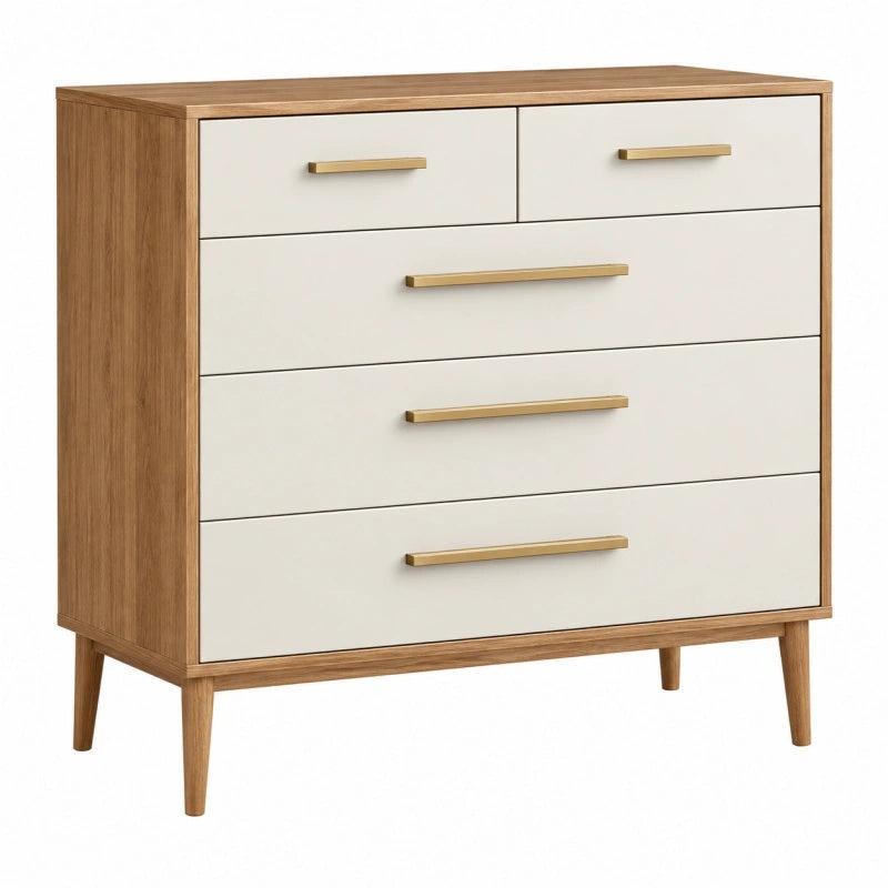 Cassettiera 100 x 45 x 110 cm in legno marrone e bianco con 5 cassetti stile moderno